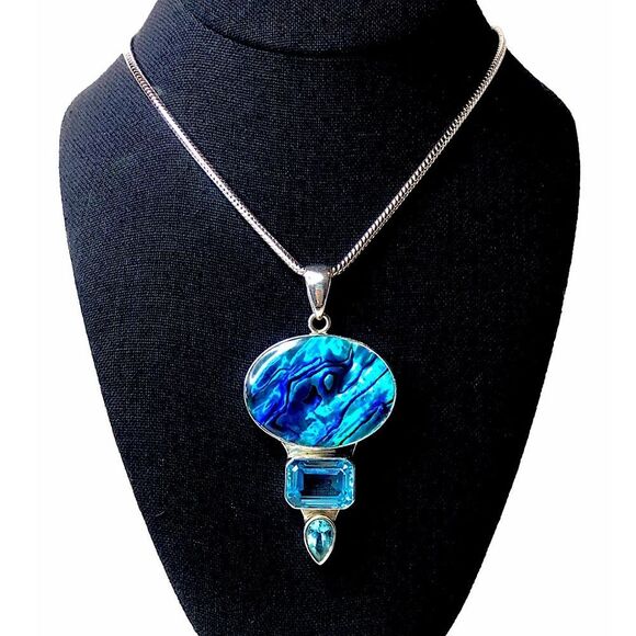 CHARLES ALBERT Abalone and Blue Topaz Fine Sterling Silver Pendant - Picture 4 of 15